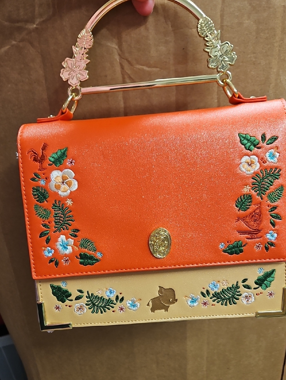 MOANA DISNEY LOUNGEFLY Embroidered Two-Tone Orange & Cream Top-Handle Bag